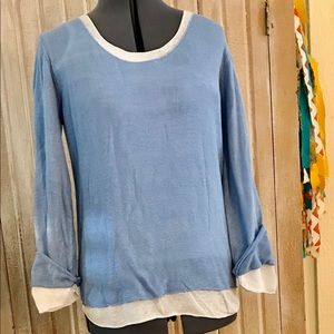 J Jill.  Knit Cotton double layer blue on blue top
